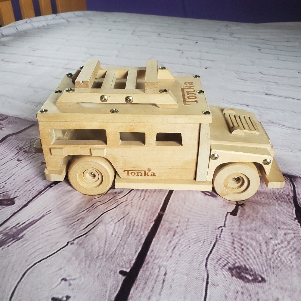 Vintage Wooden TONKA HUMMER Truck Rare Collector's Item Natural Wood Metal Screw